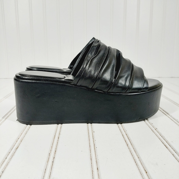 Marc Fisher Herald Black Leather Slip On Platform Wedge Sandals i815 - Picture 5 of 11